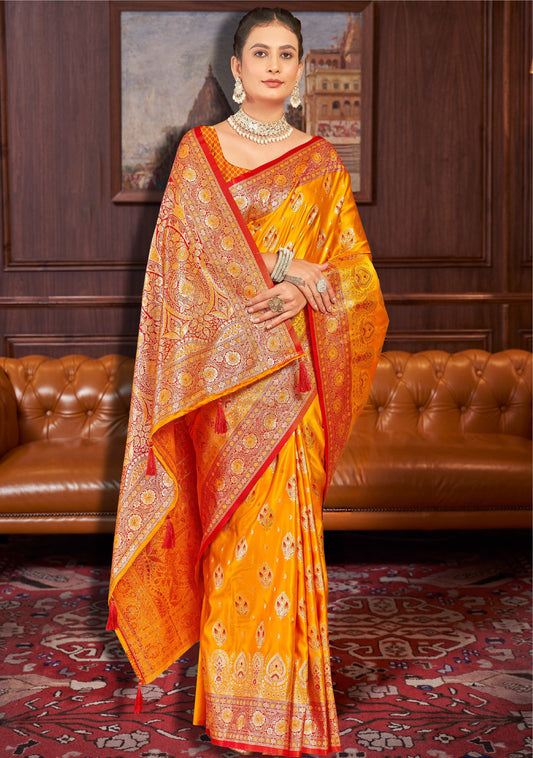 Bright Yellow Banarasi Saree