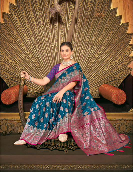 Peacock Blue Banarasi Saree