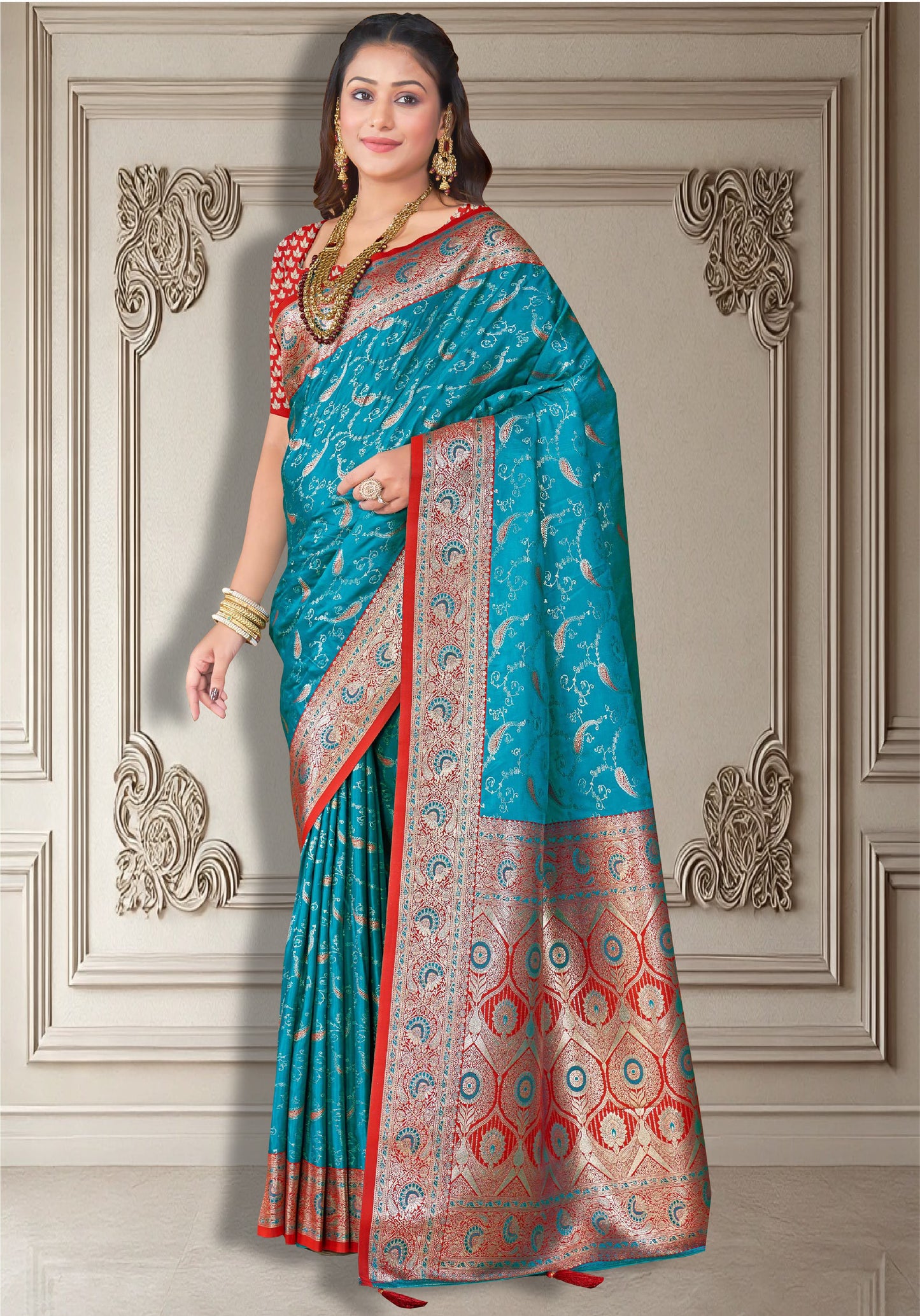 Sky Blue Banarasi Silk Saree