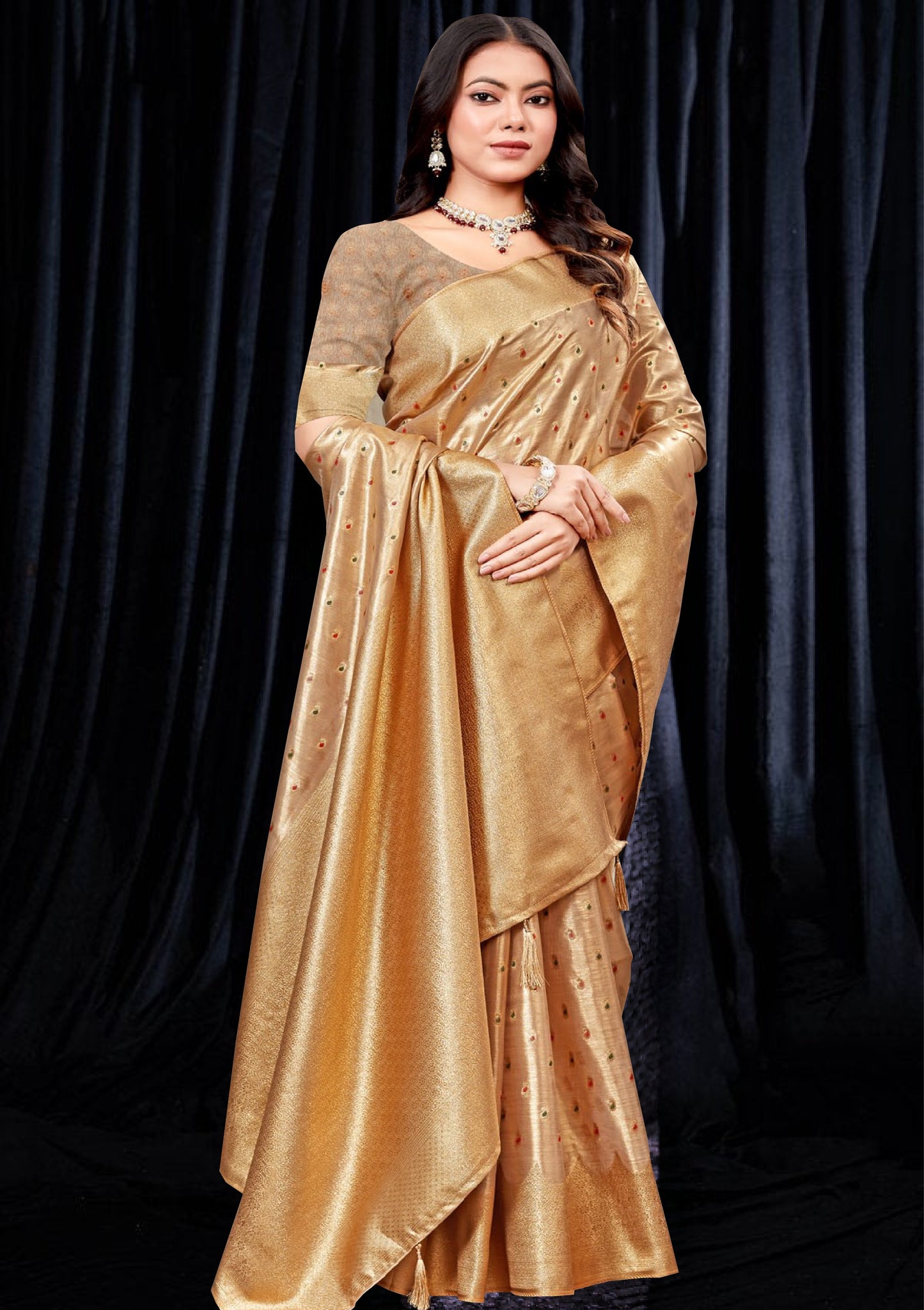 Golden pure tissue Silk Saree