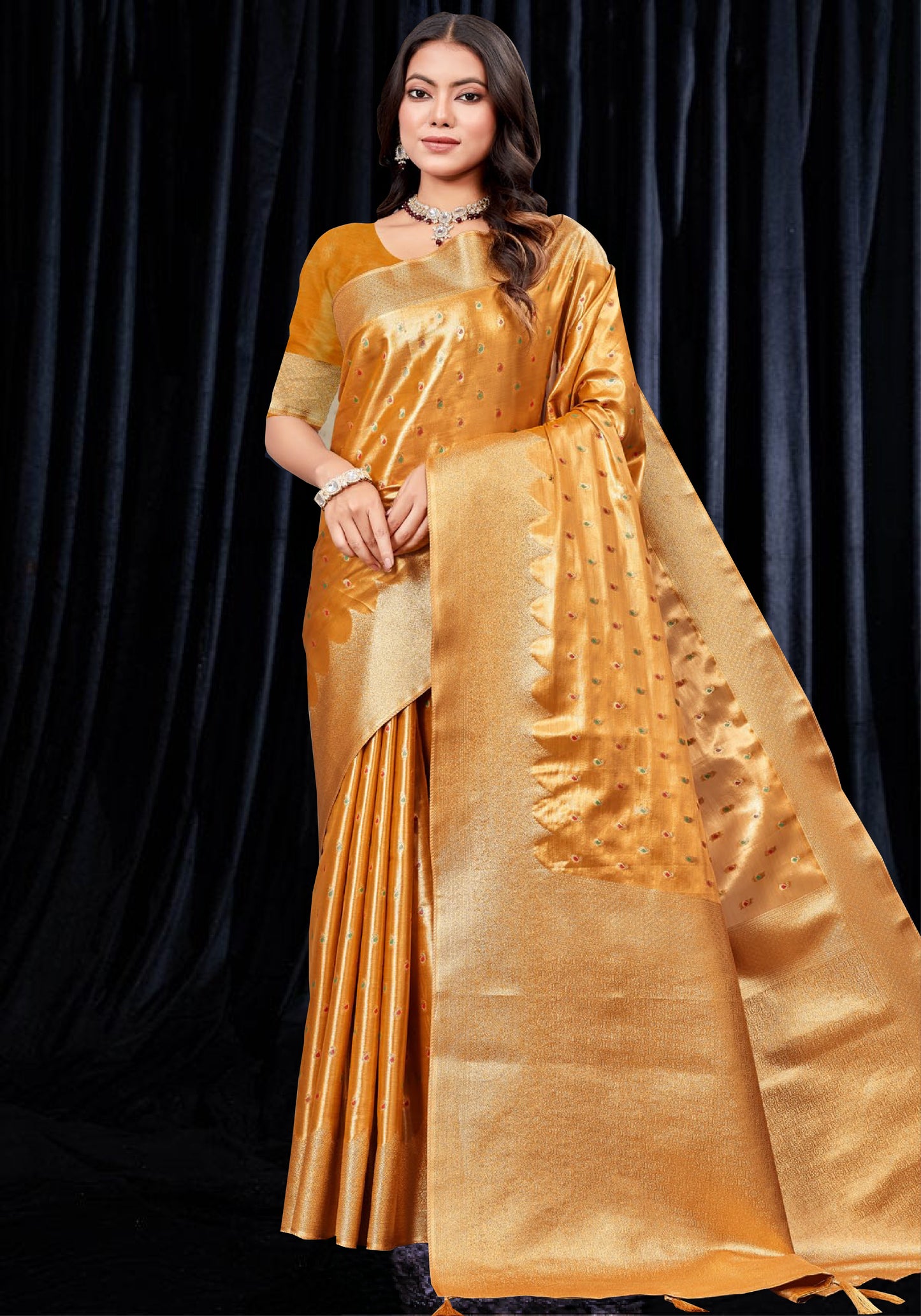 Mustard Gold pure tissue Silk Saree