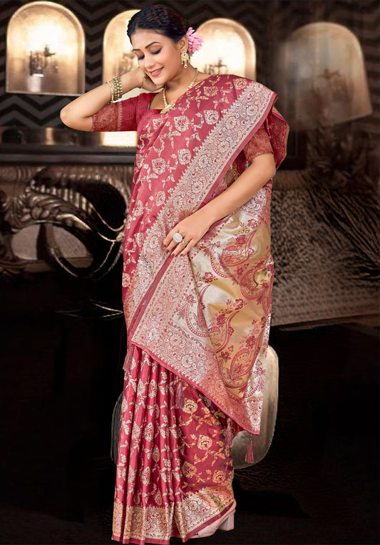 Wine Red Banarasi Silk Saree