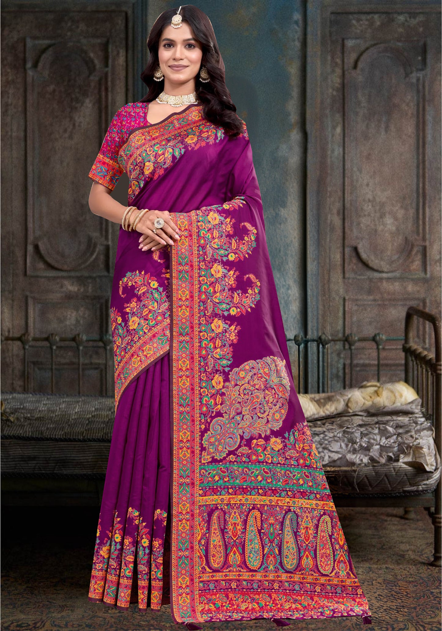 Deep Purple Pashmina Silk Saree