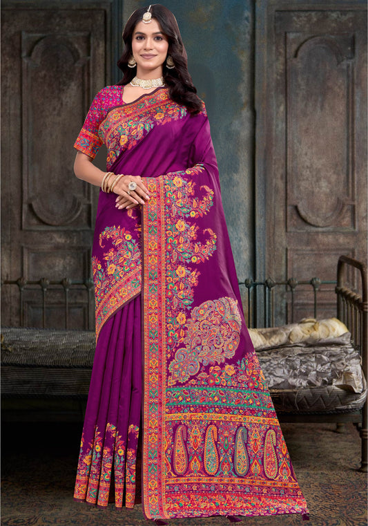 Deep Purple Pashmina Silk Saree