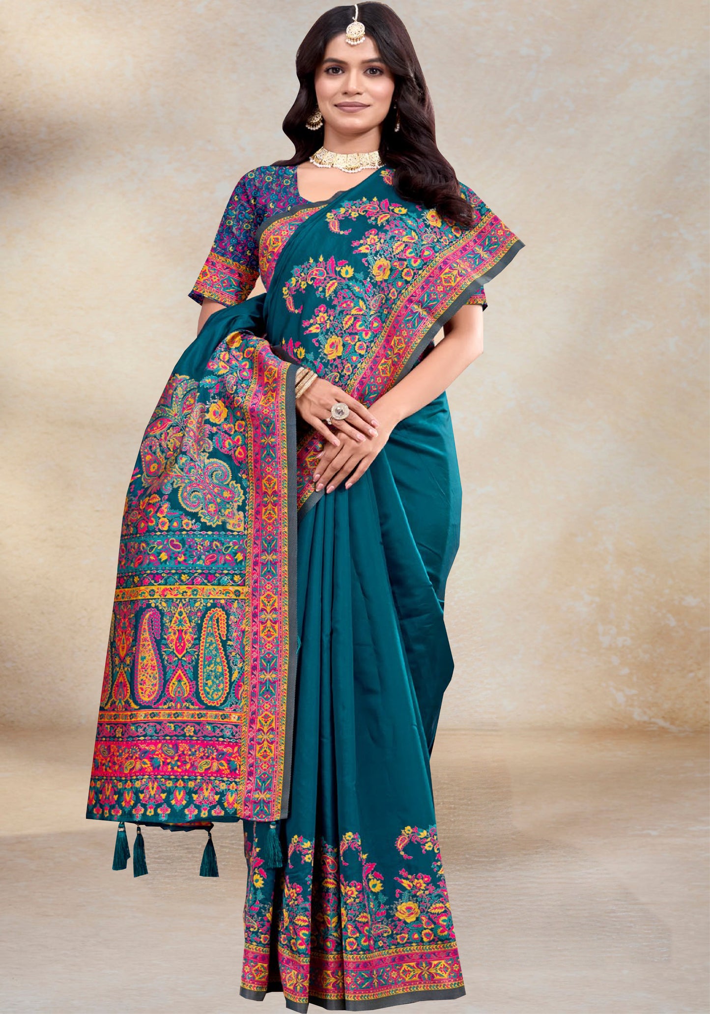 Peacock Green Pashmina Silk Saree