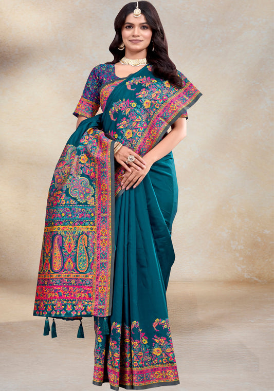 Peacock Green Pashmina Silk Saree