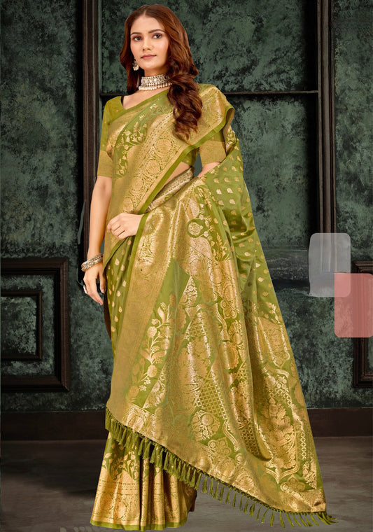 Mehendi Green Banarasi Silk Saree
