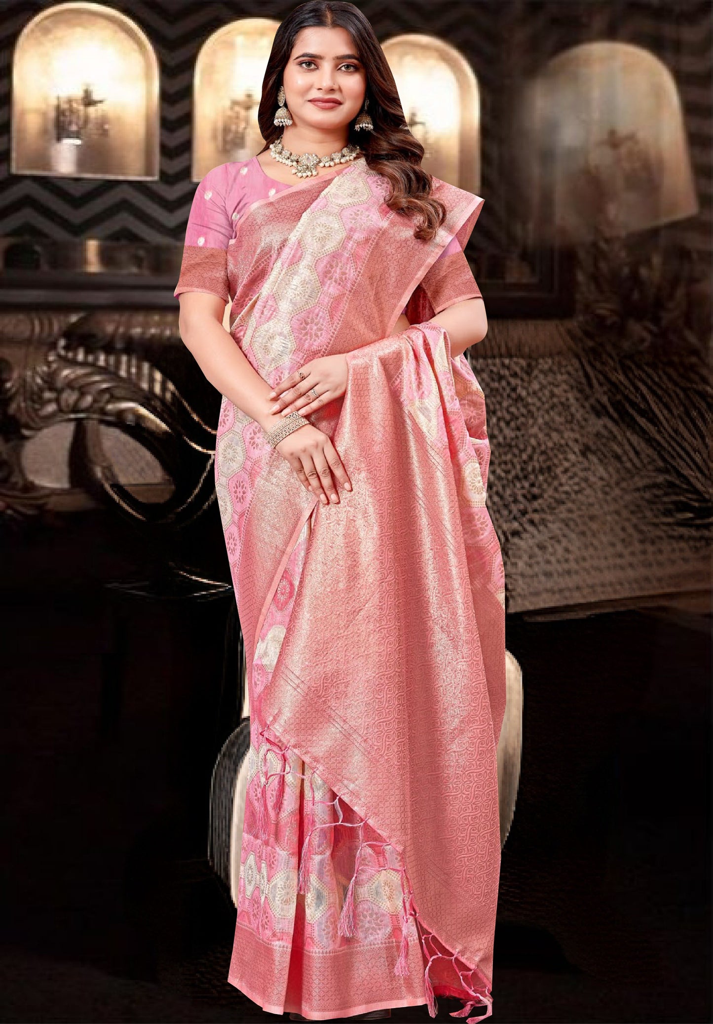 Light pink saree with a subtle shimmer