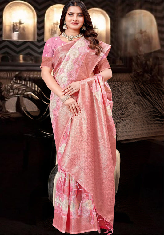 Light pink saree with a subtle shimmer