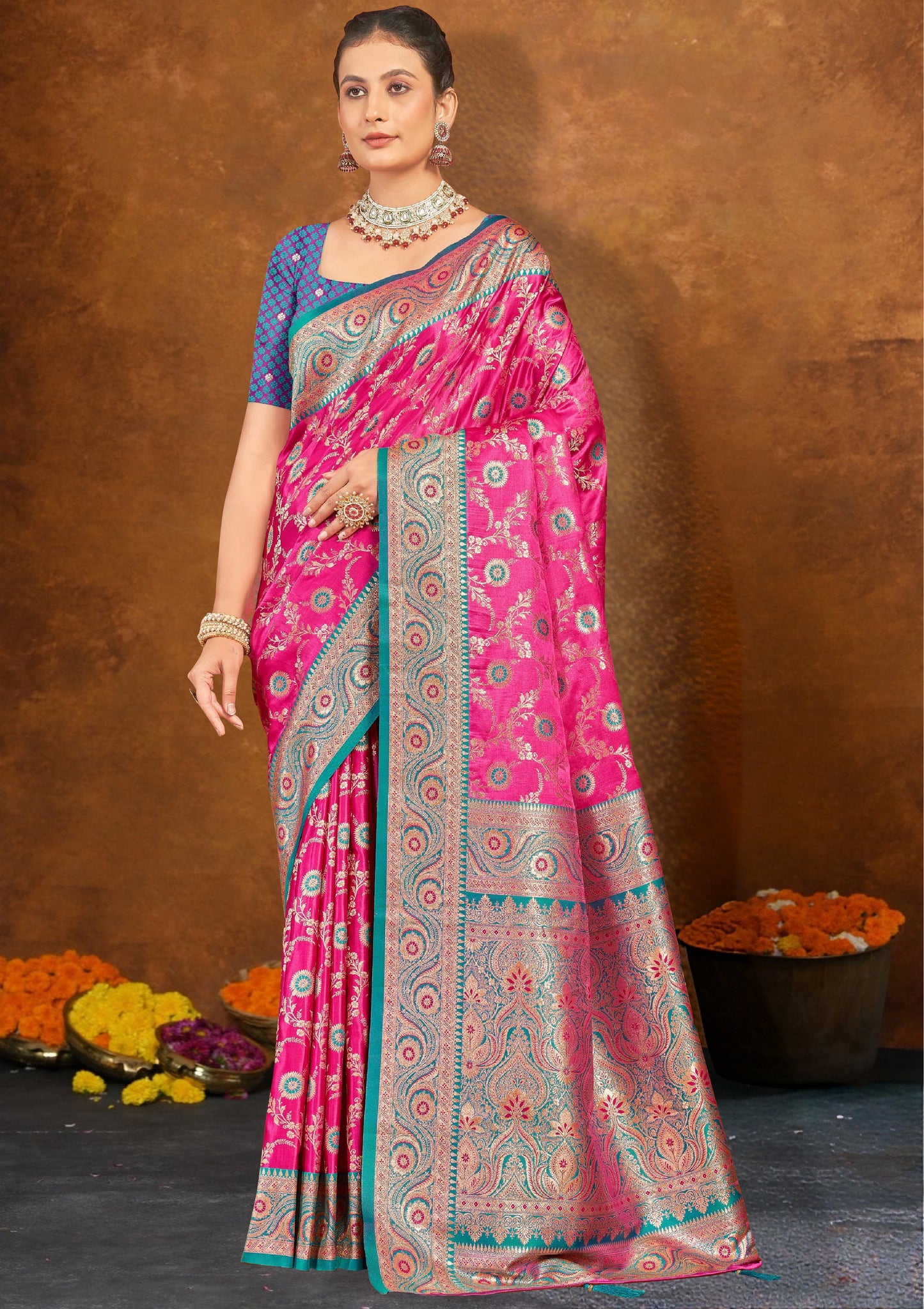 Fuchsia Pink Banarasi Silk Saree