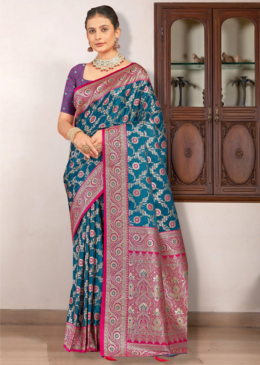Blue Banarasi Silk Saree