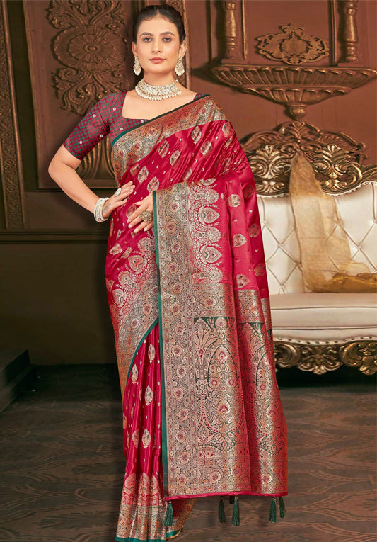 Deep Wine Red Banarasi Saree