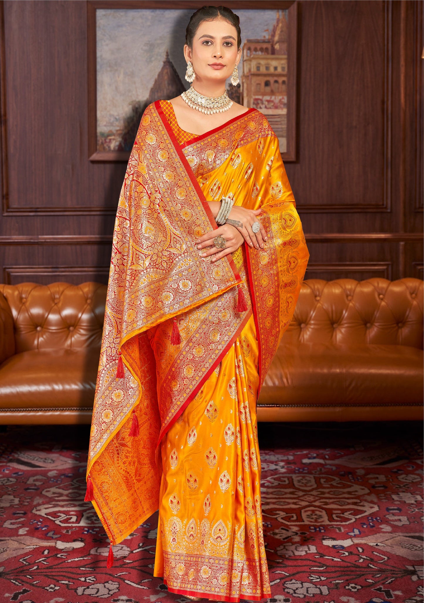 Bright Yellow Banarasi Saree