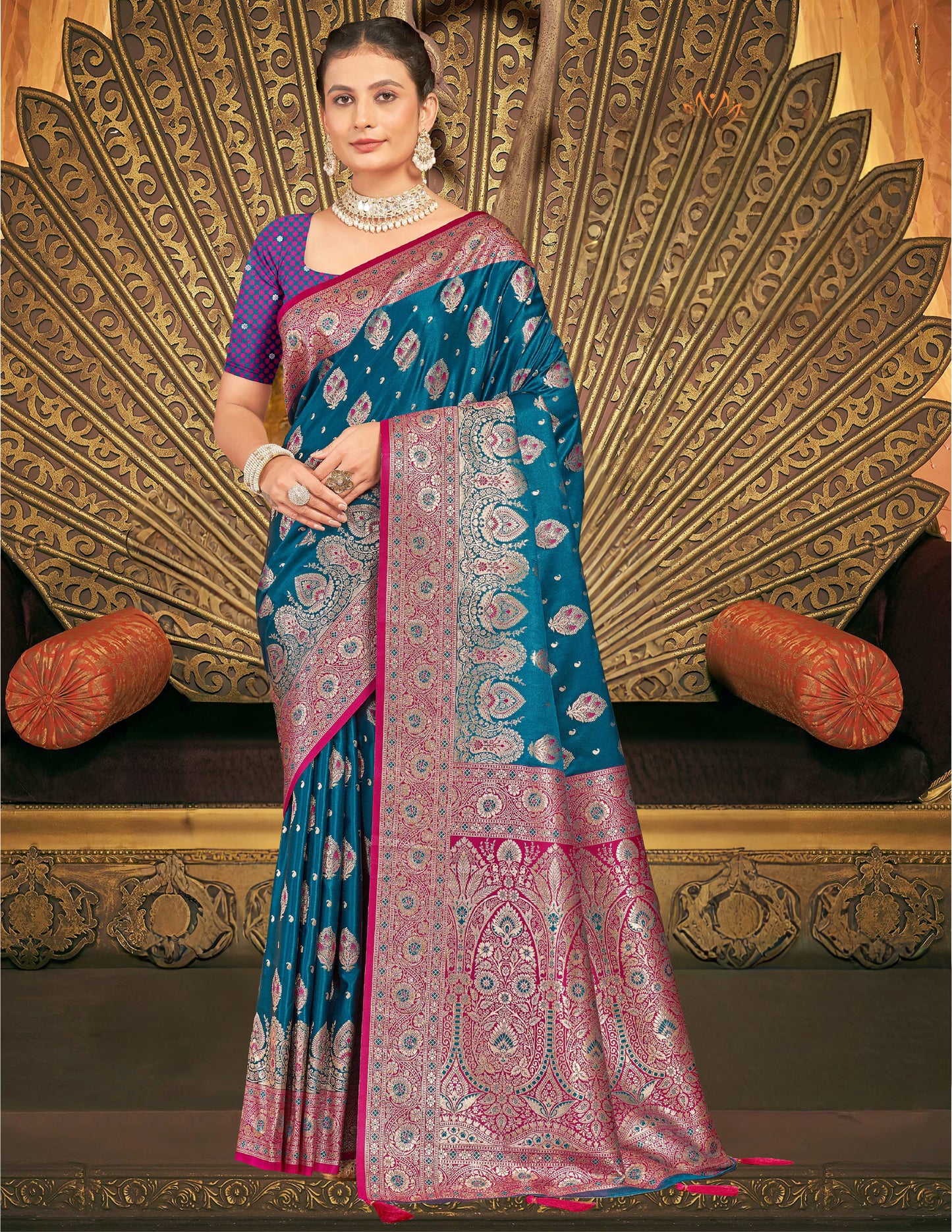 Peacock Blue Banarasi Saree