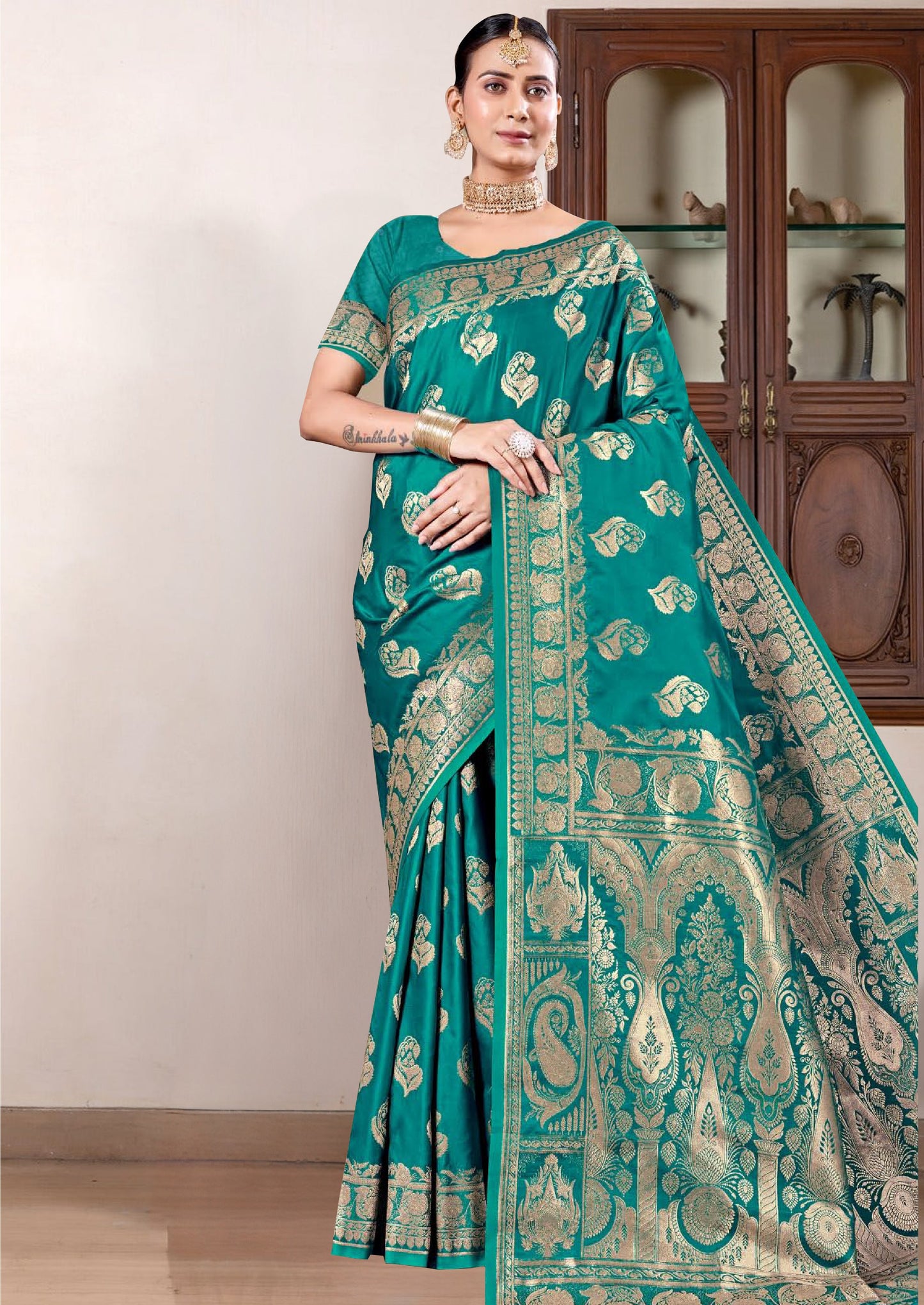 Peacock Green Banarasi Silk Saree