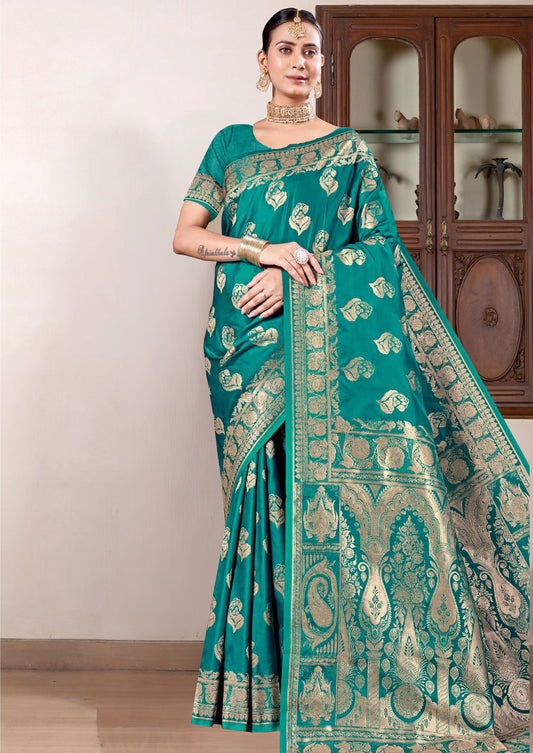 Peacock Green Banarasi Silk Saree