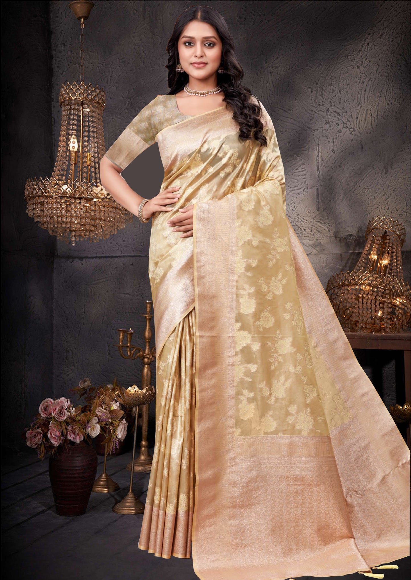 Beige-Golden Kanjivaram Saree