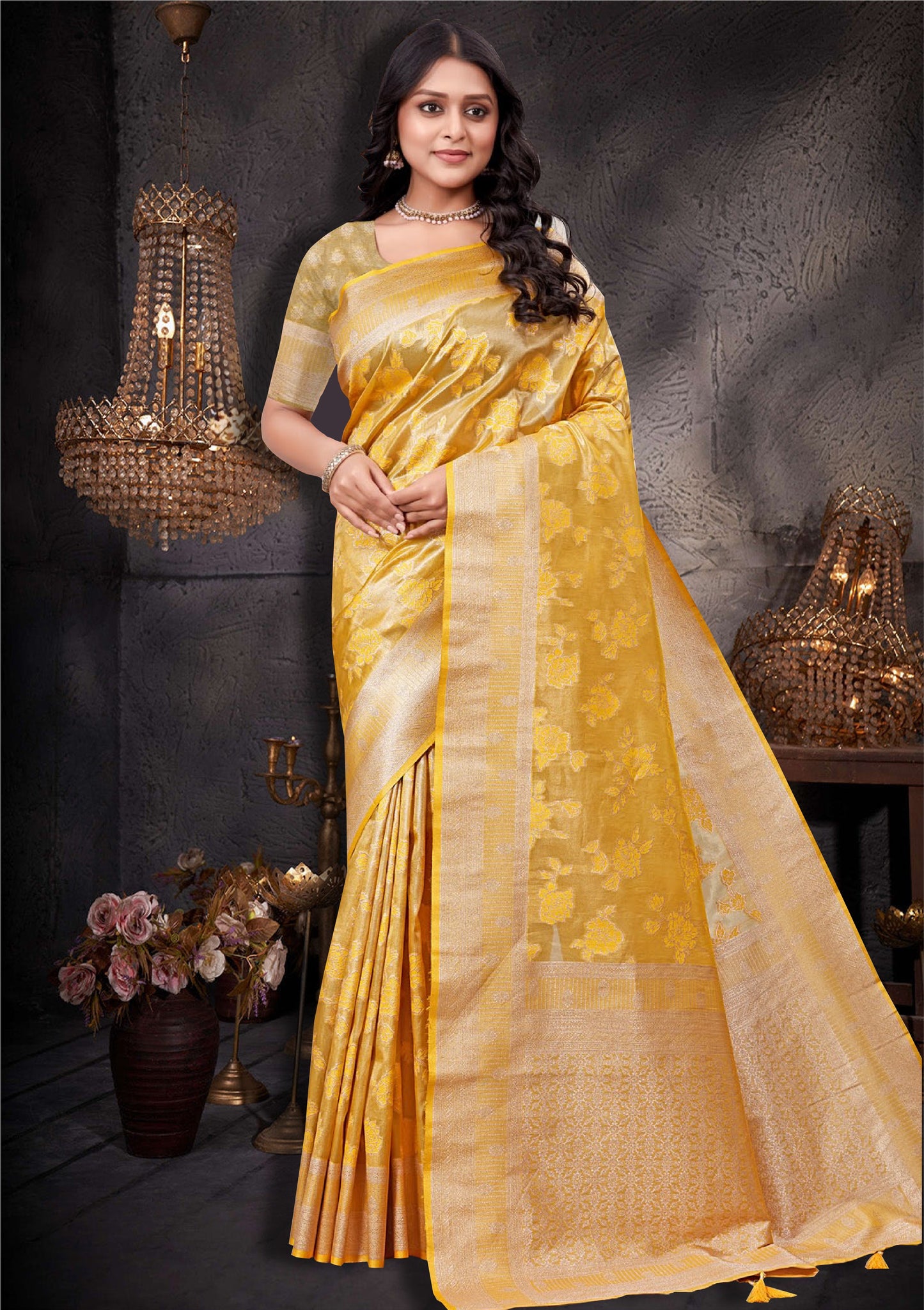 Golden Yellow Kanjivaram Sare