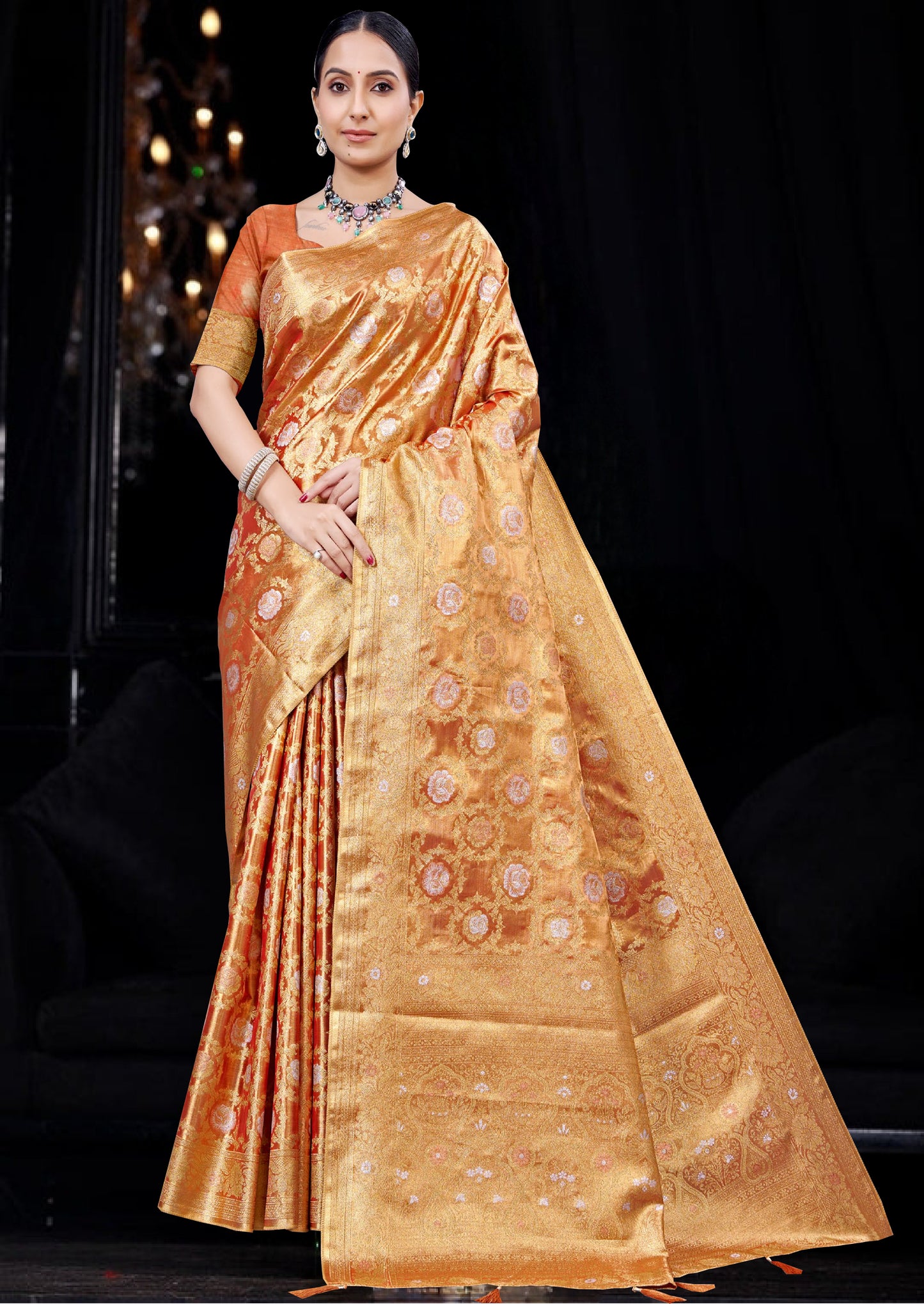 Golden Pure Tissue Kanjivaram Saree