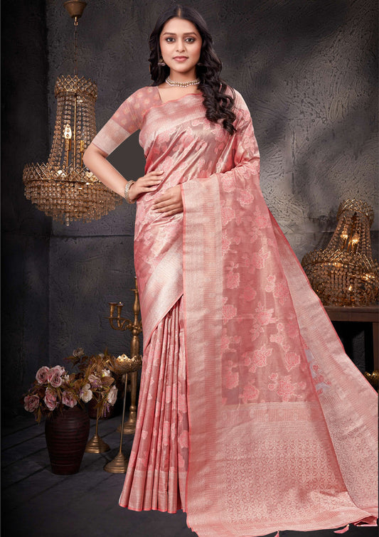 Peach Pink Kanjivaram Saree