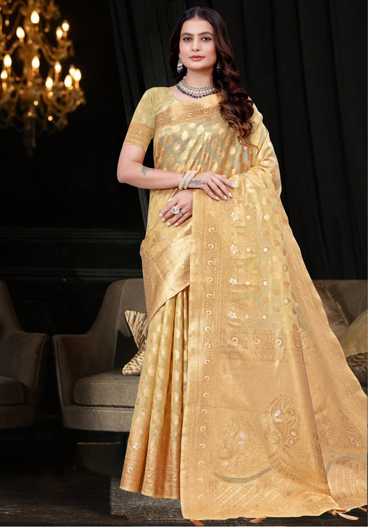 Golden Yellow Tissue Saree