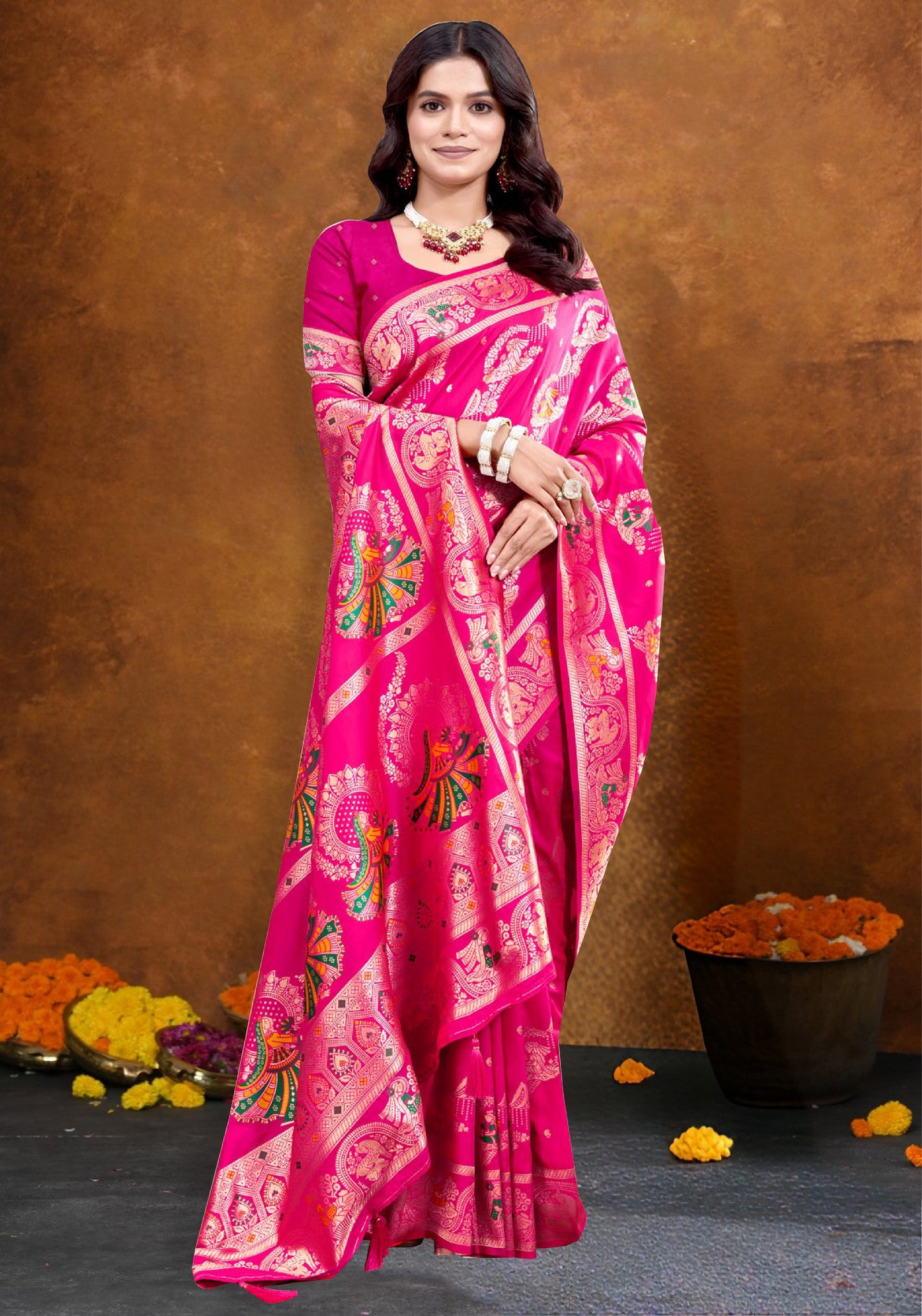 Rani Pink Balucherry Silk Saree