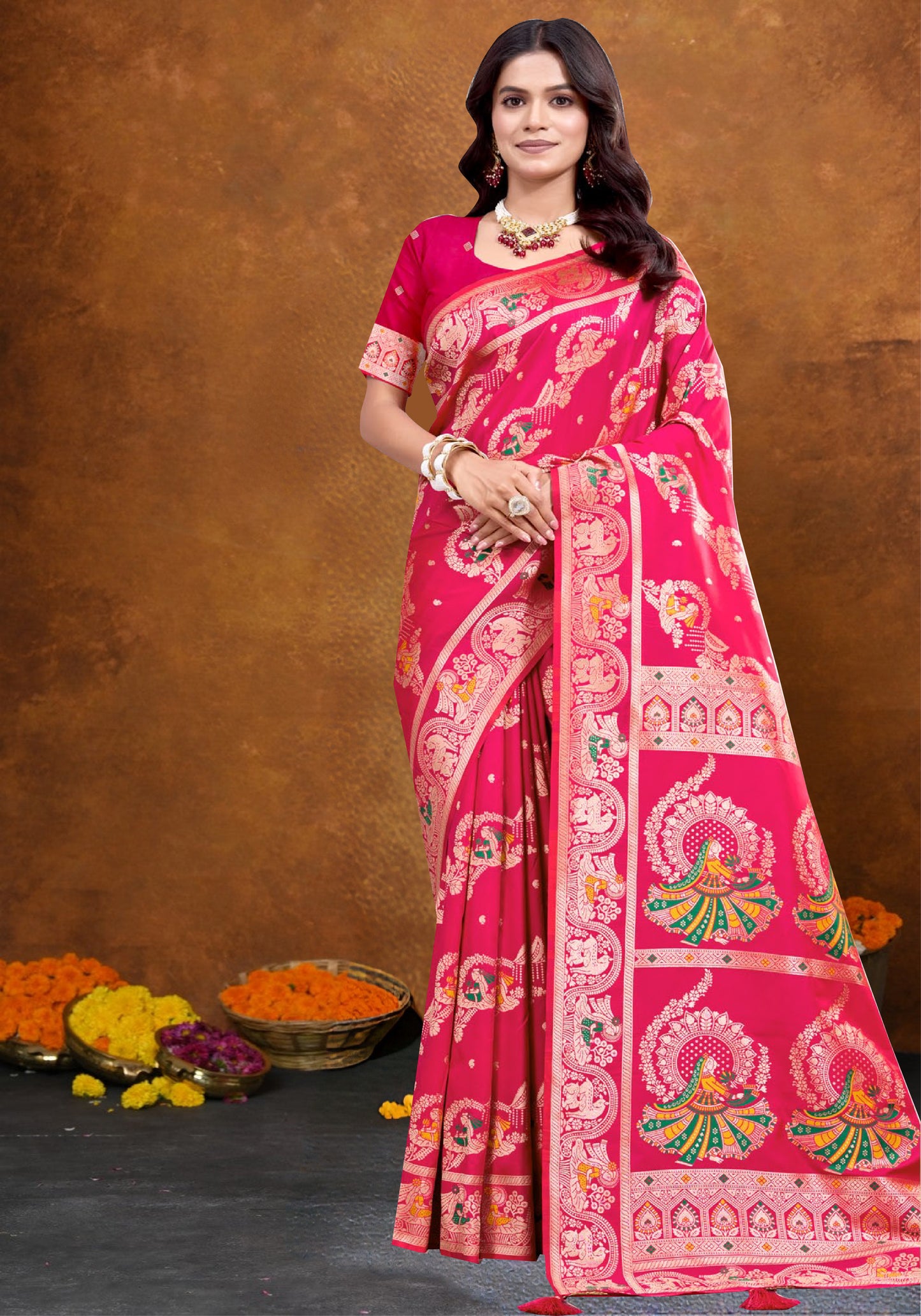 Dark Magenta Pink Balucherry Silk Saree