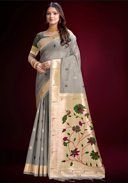 Grey linen cotton Saree