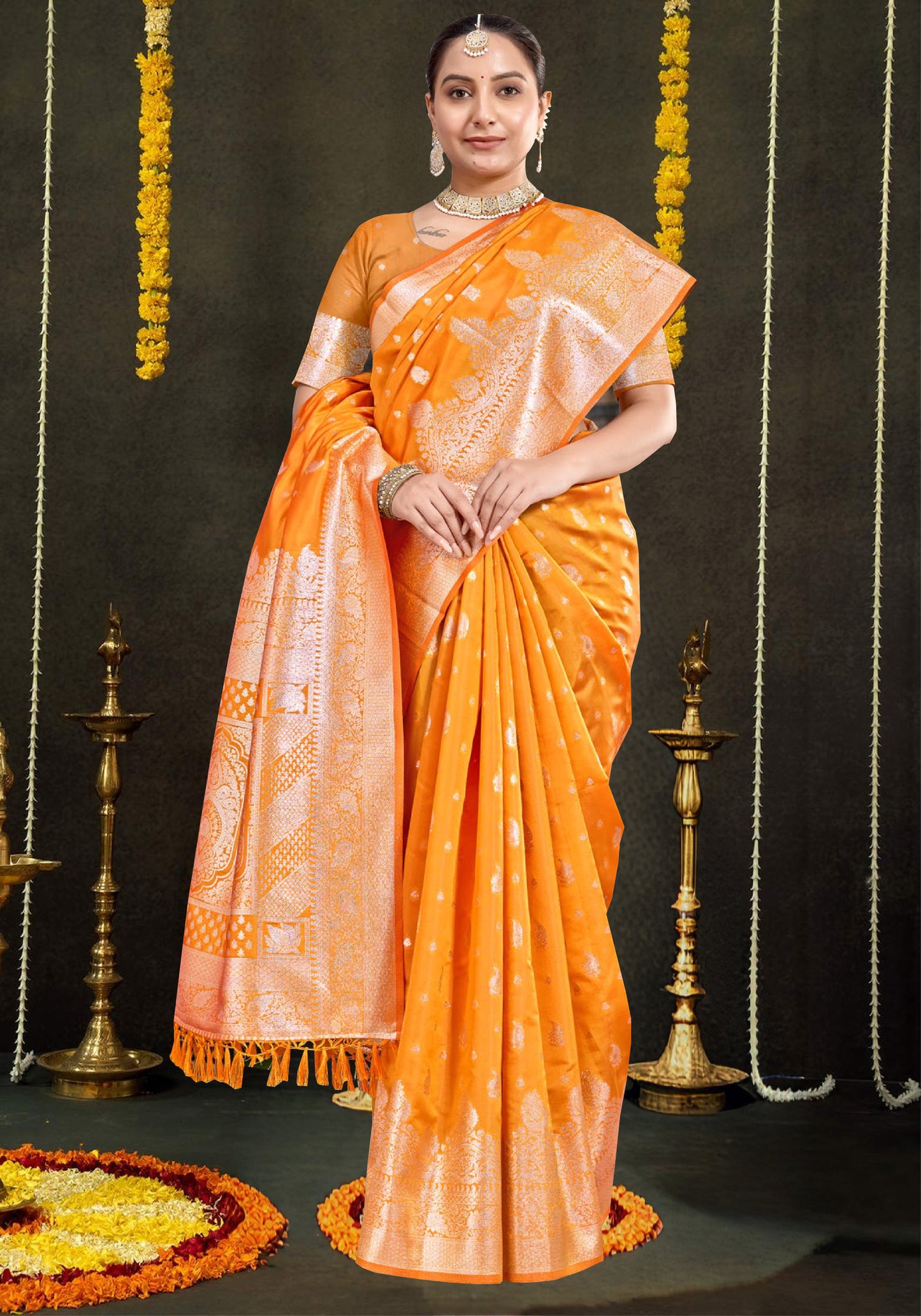 right Orange Silk Saree