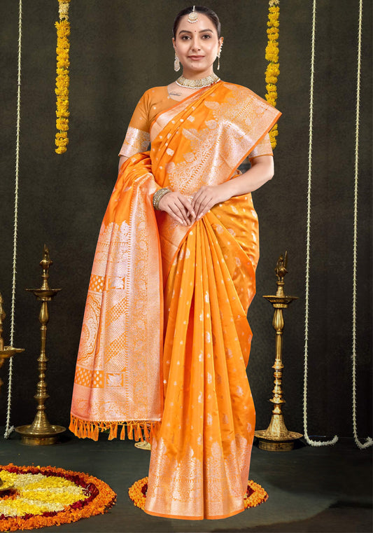 right Orange Silk Saree