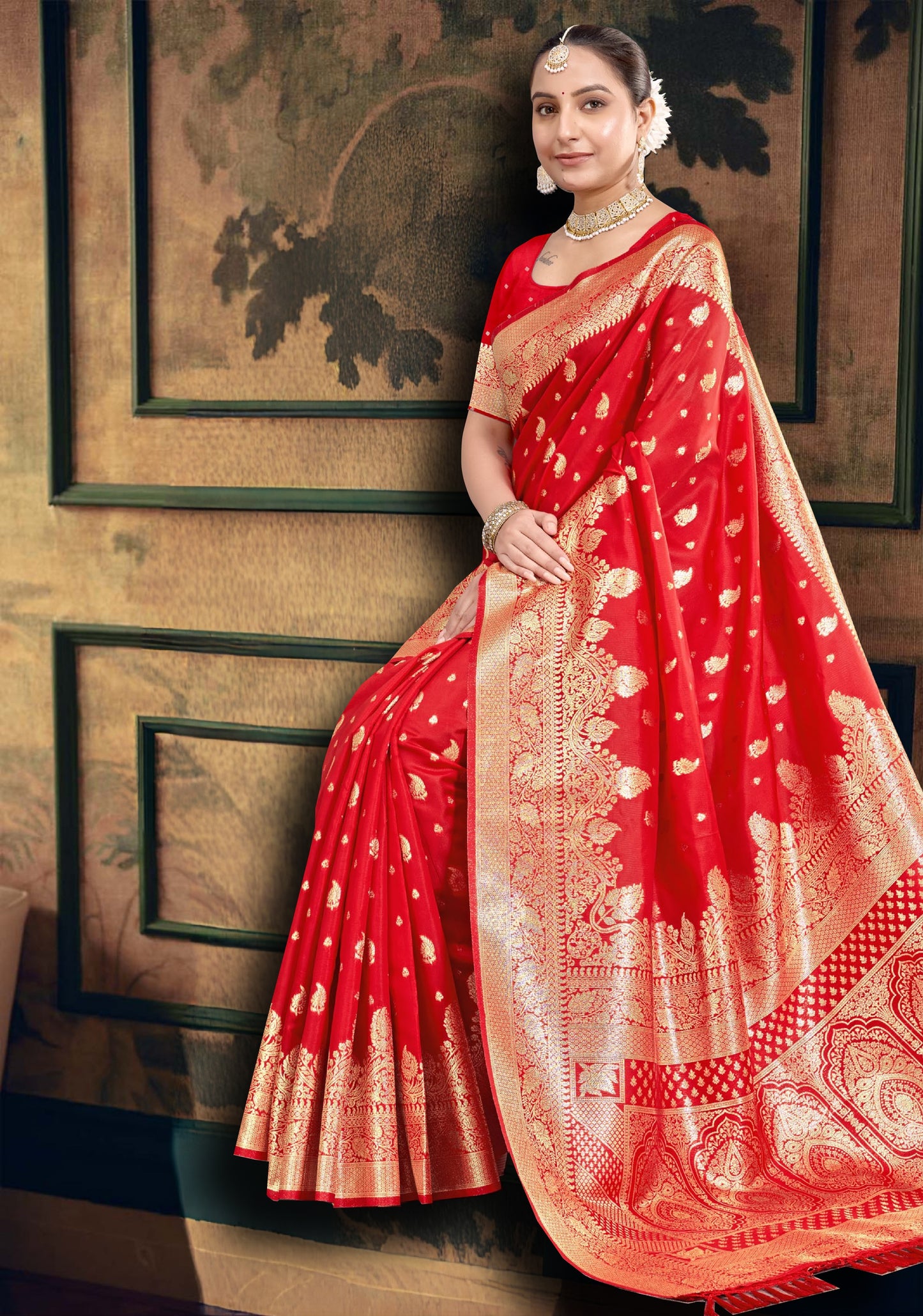 Bright Red Silk Saree
