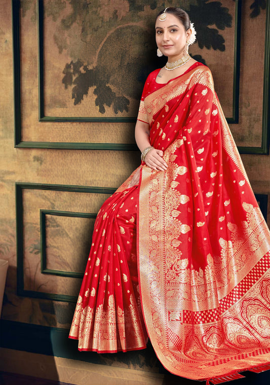 Bright Red Silk Saree