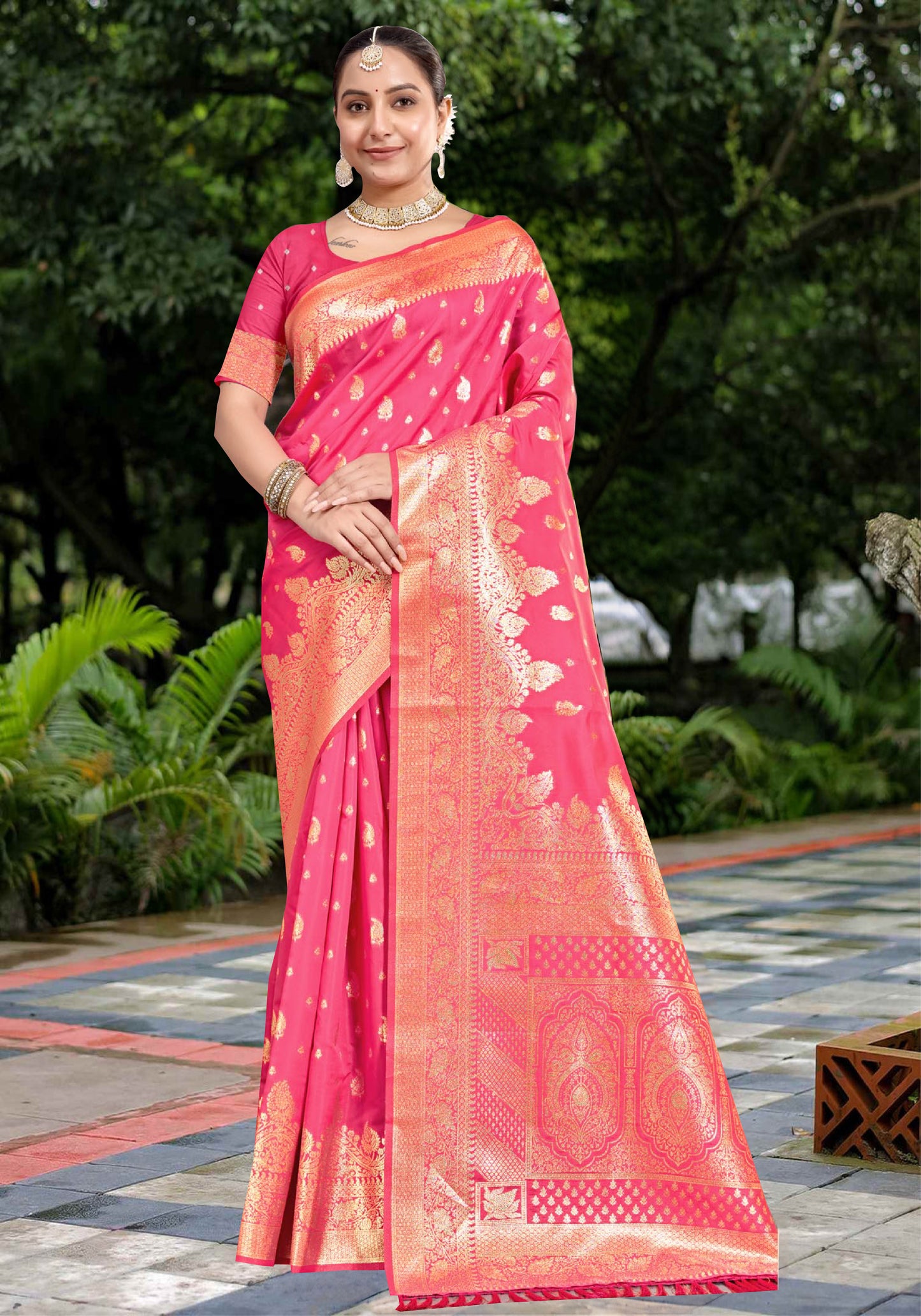 Rani Pink Silk Saree