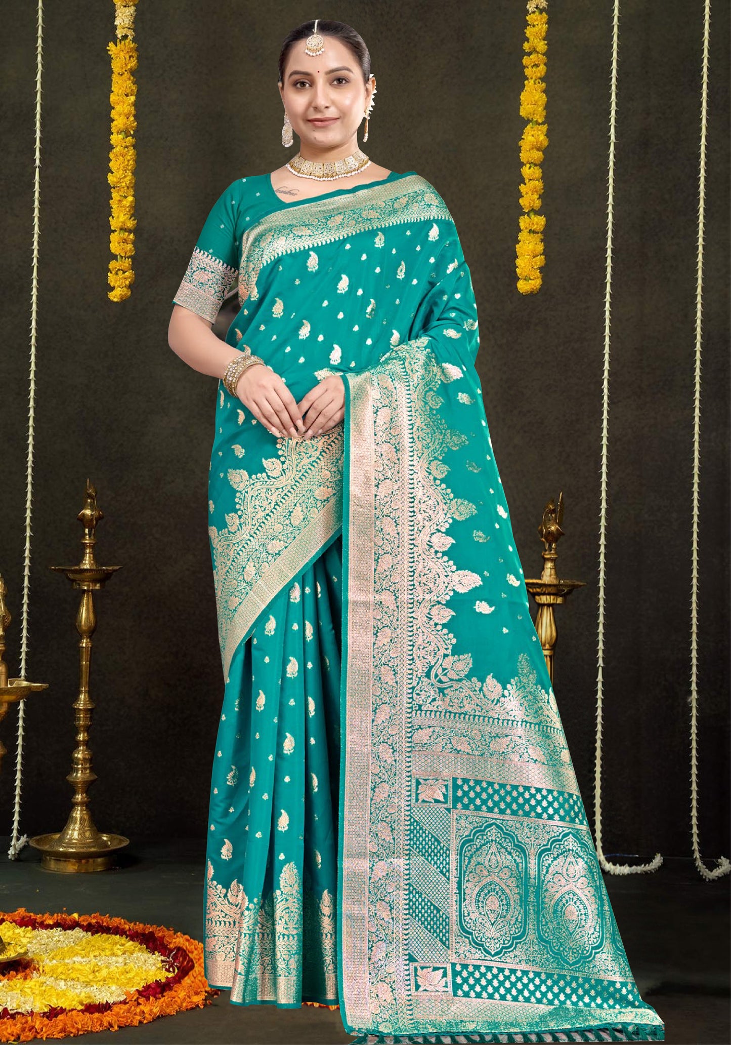 Peacock Blue Silk Saree