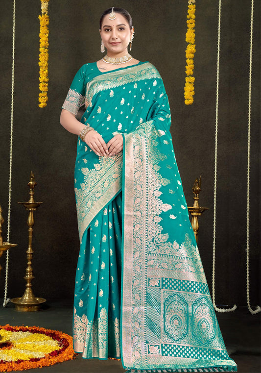 Peacock Blue Silk Saree