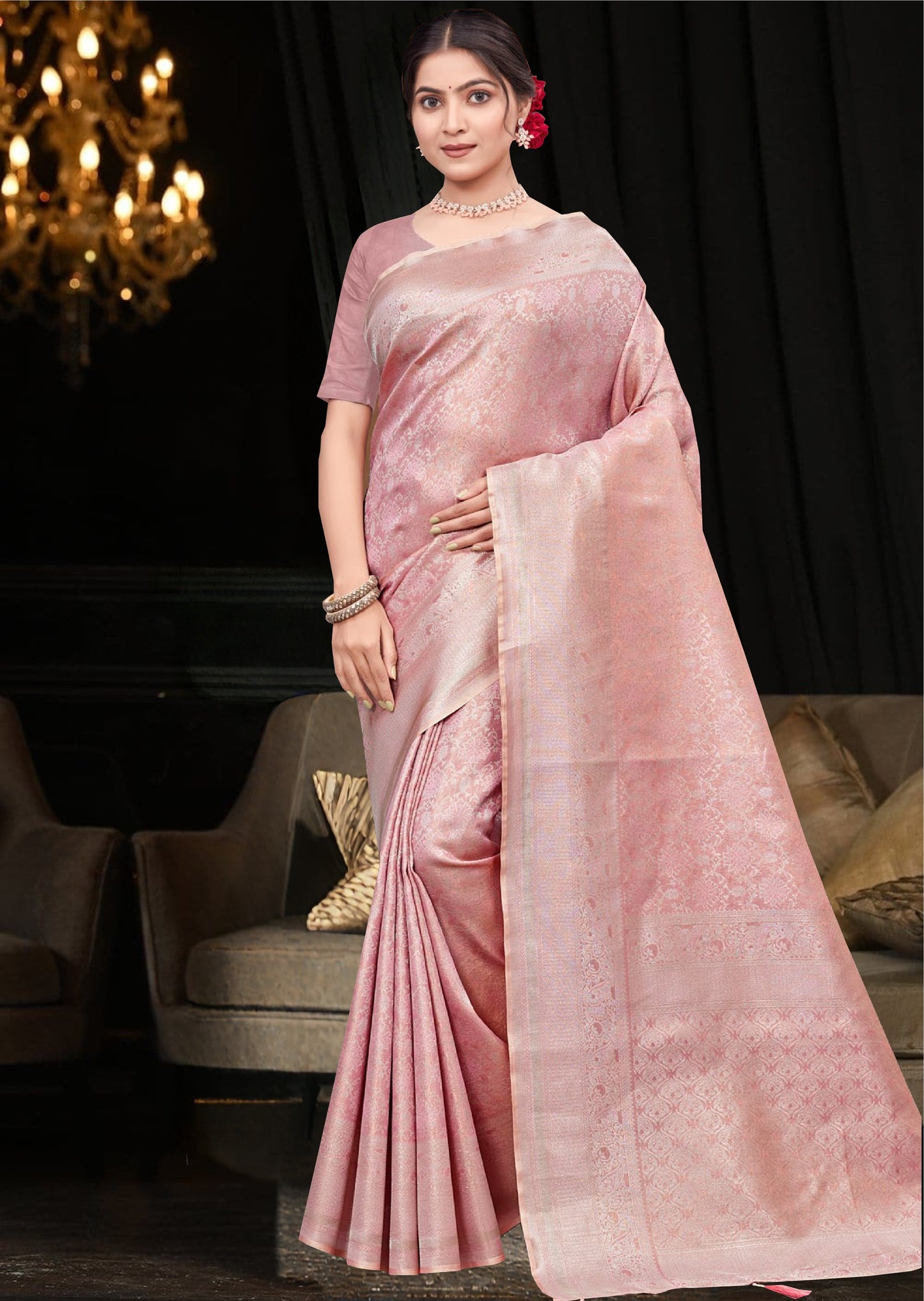 Pastel Pink Tissue Saree