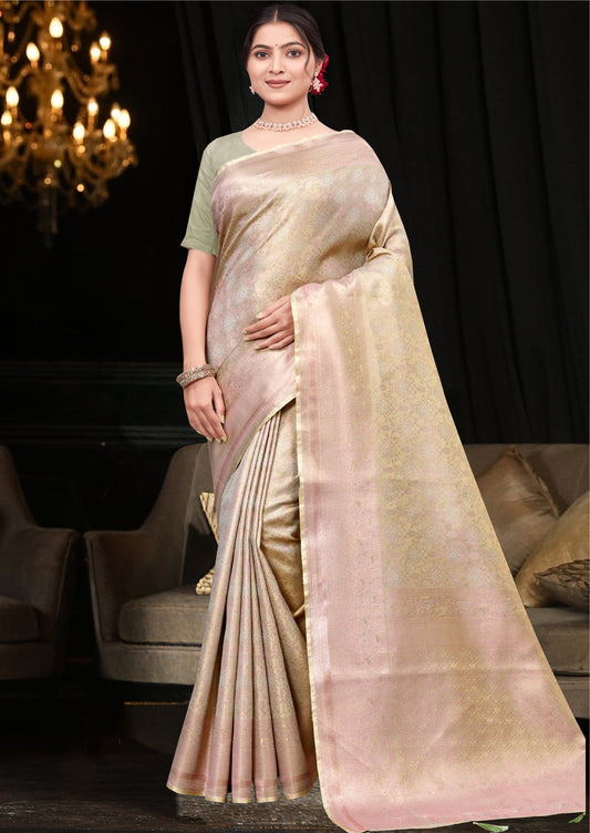 Light Golden Beige Tissue Saree