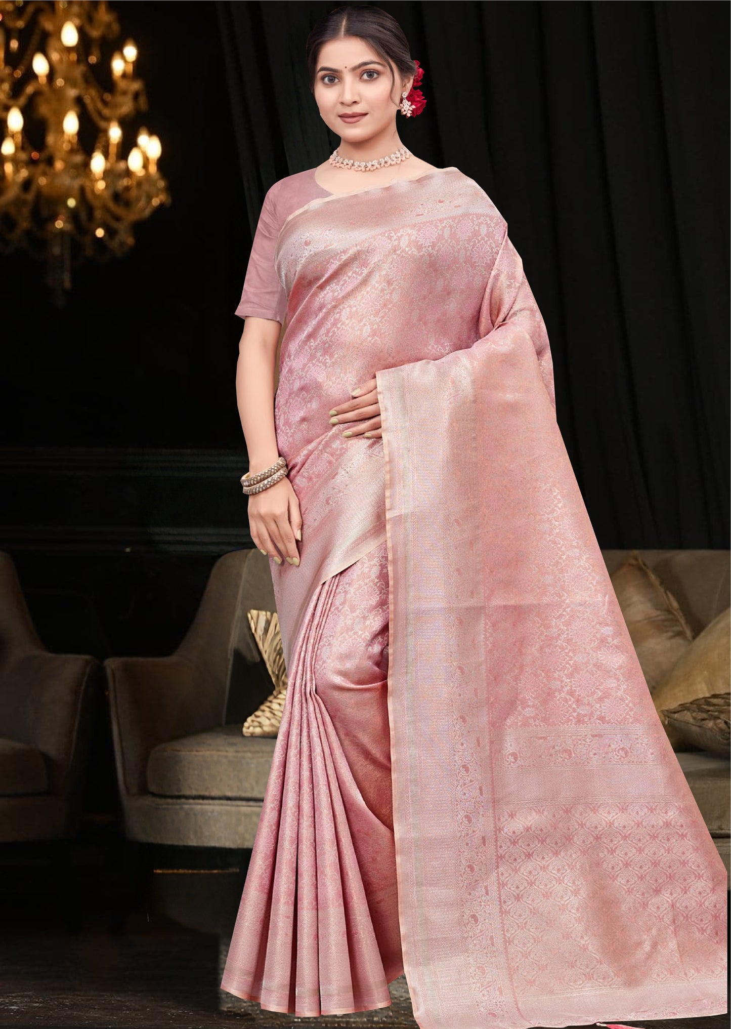 Baby Pink Tissue Saree