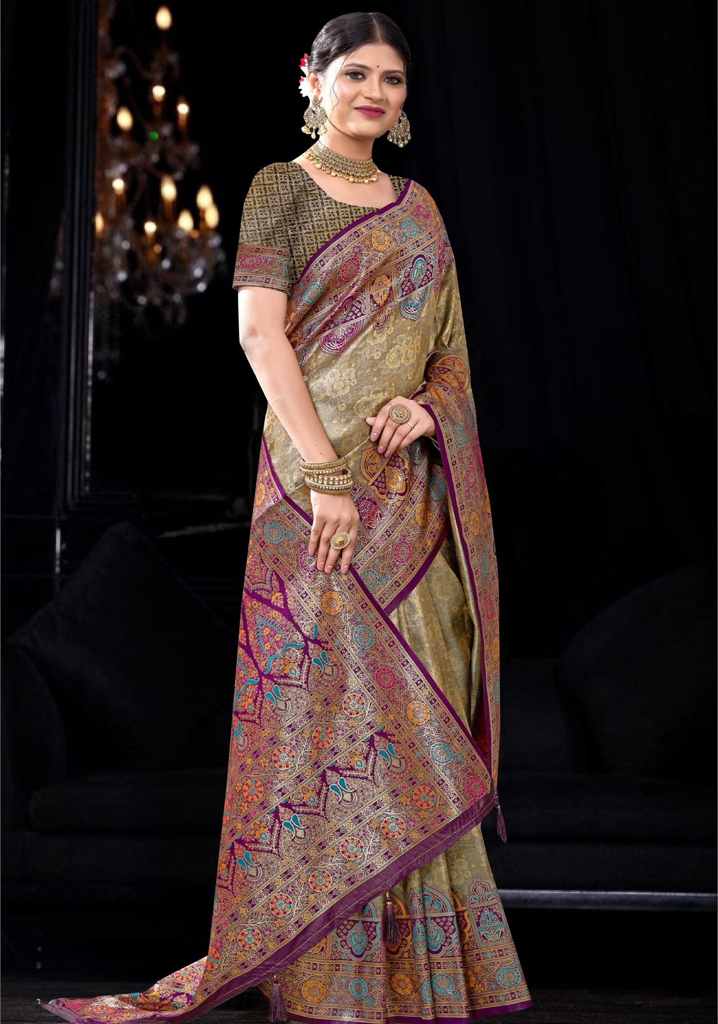 Antique Gold Silk Saree