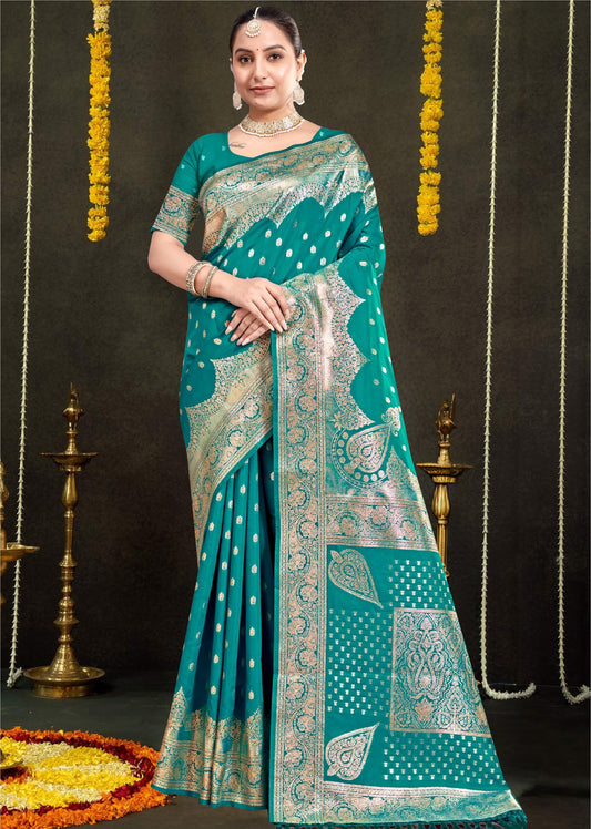 Peacock Green Banarasi Silk Saree