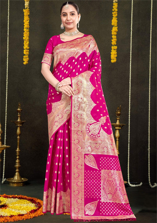 Rani Pink Banarasi Silk Saree