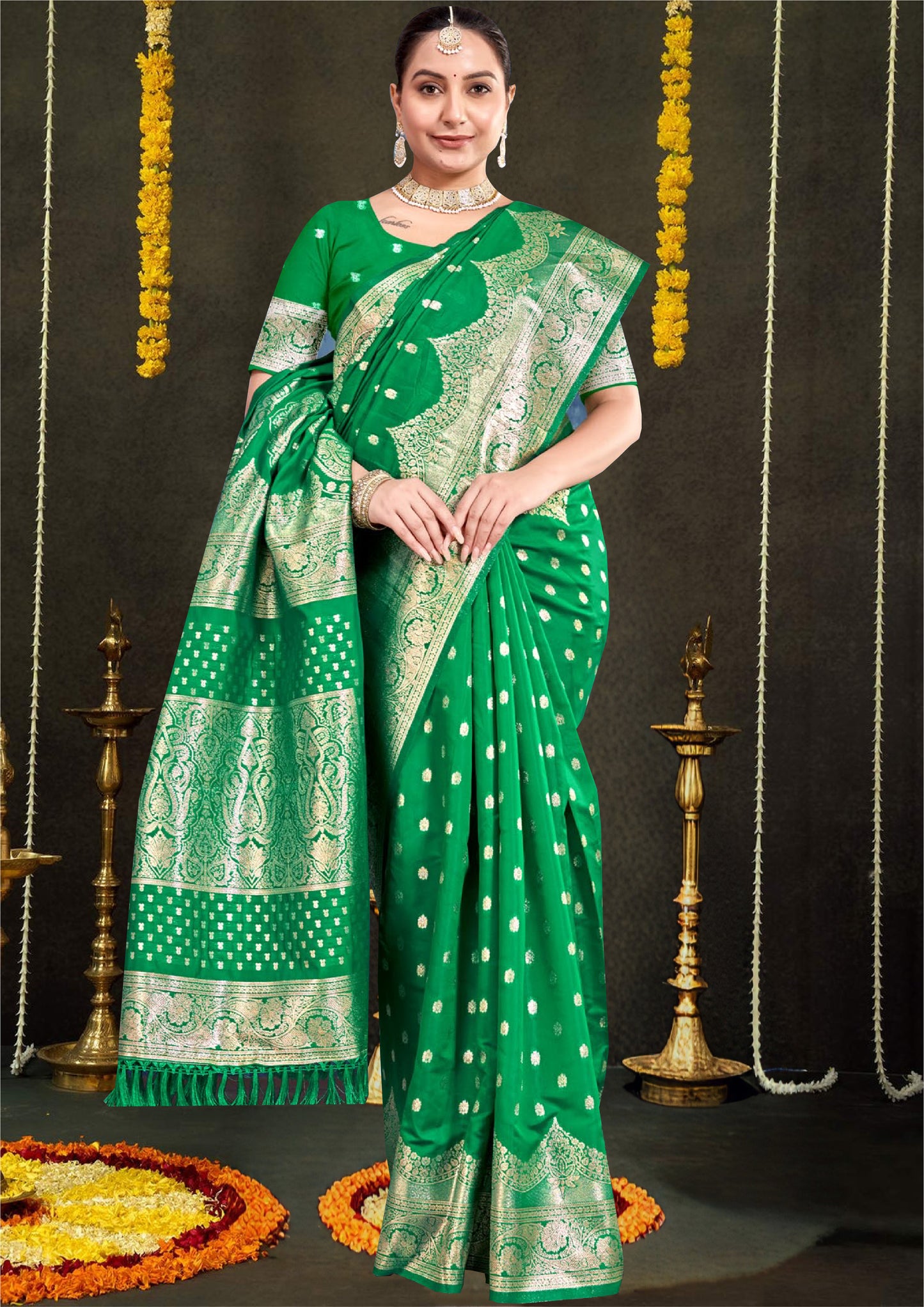 Bottle Green Banarasi Silk Saree