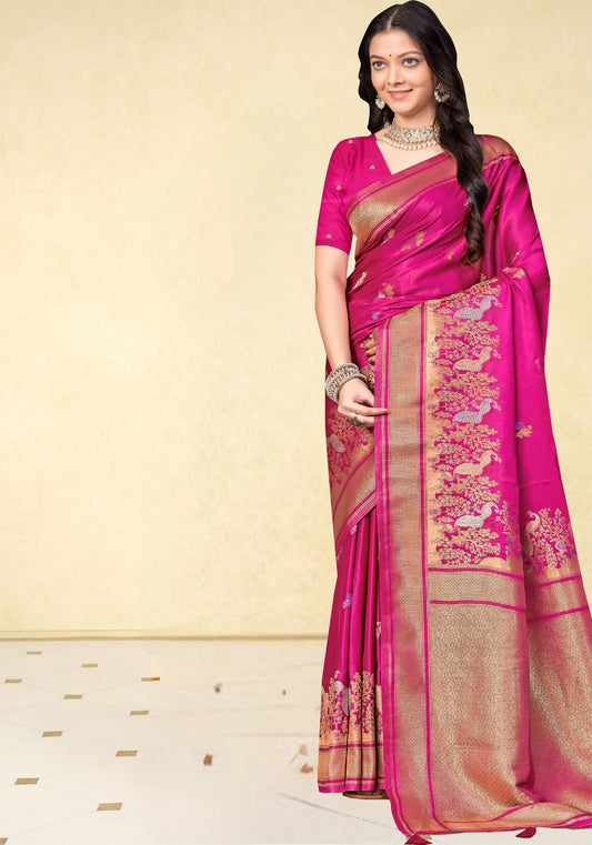 Magenta Pink Paithani Silk Saree