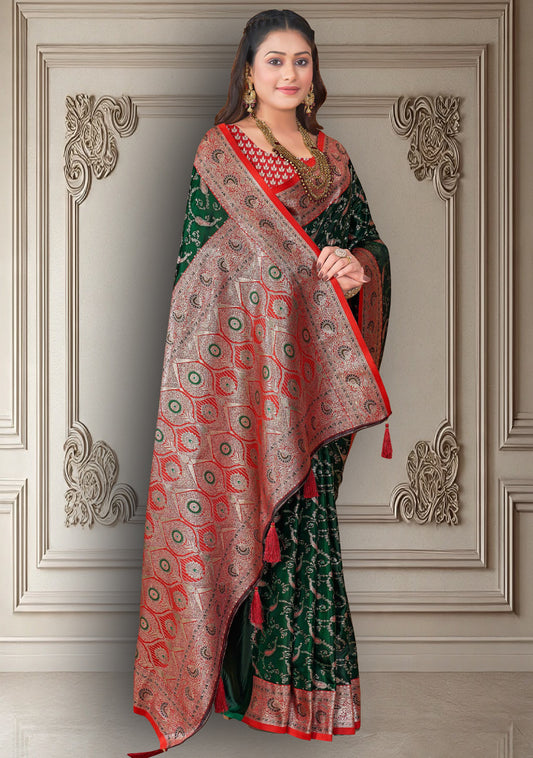 Emerald Green Banarasi Silk Saree
