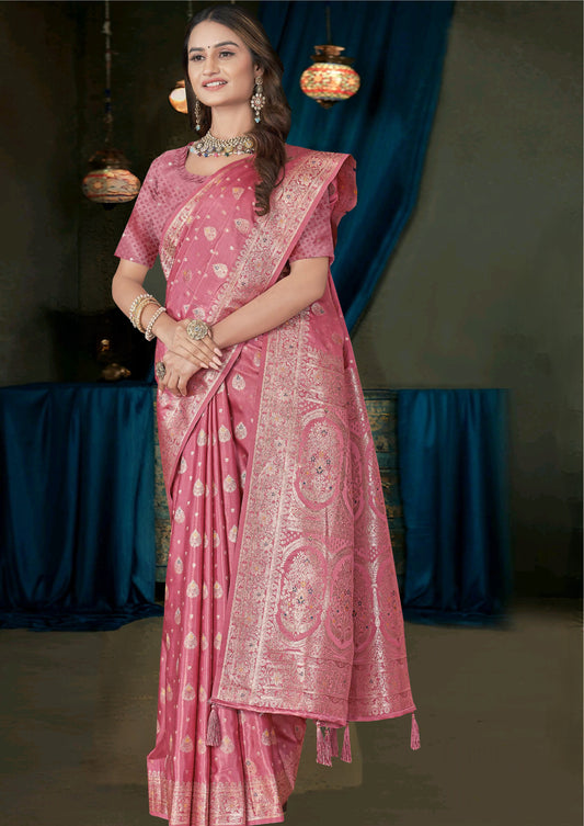 Rose Pink Banarasi Satin Saree