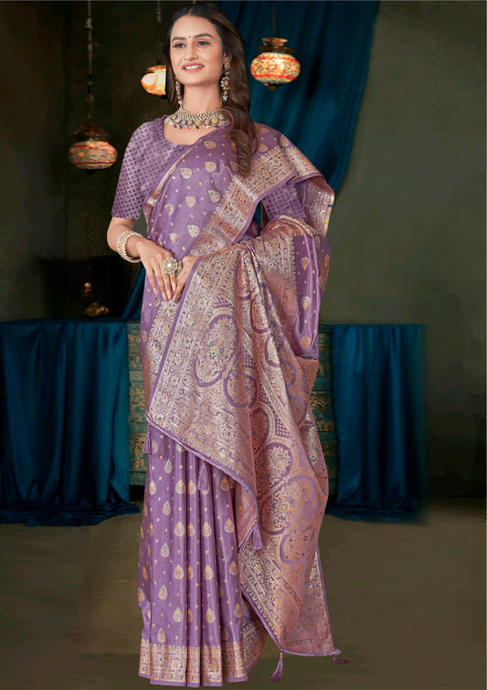 Royal Lavender Purple Banarasi Satin Saree