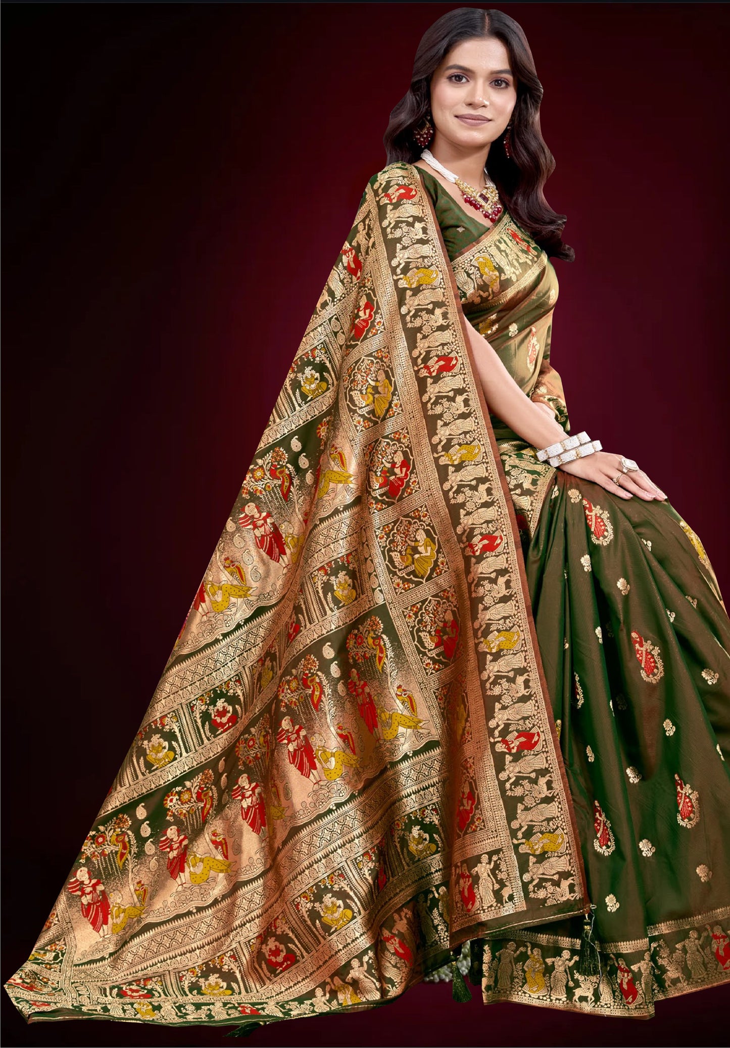 Olive Green Silk Saree