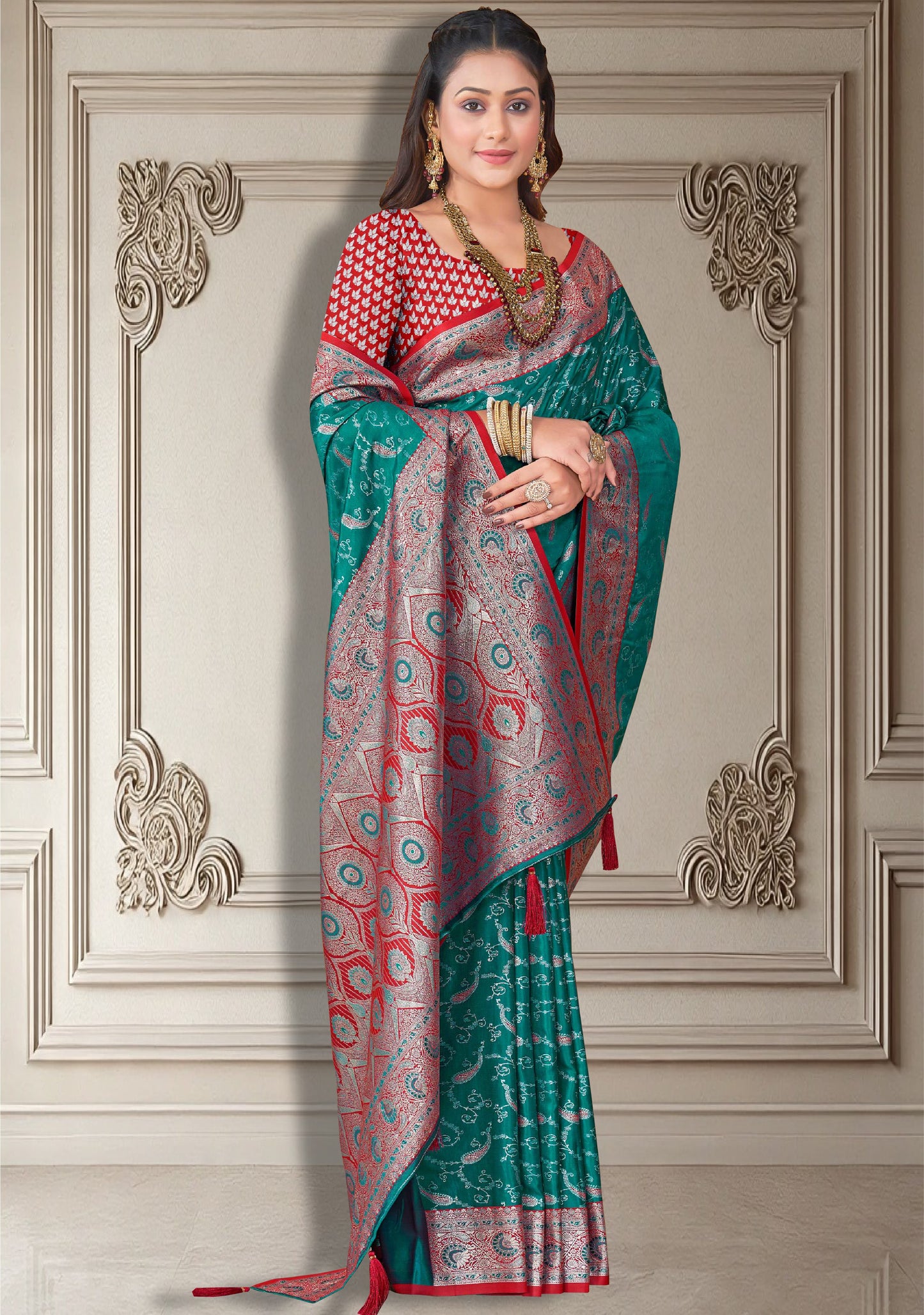 Teal Green Banarasi Silk Saree
