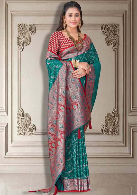 Teal Green Banarasi Silk Saree