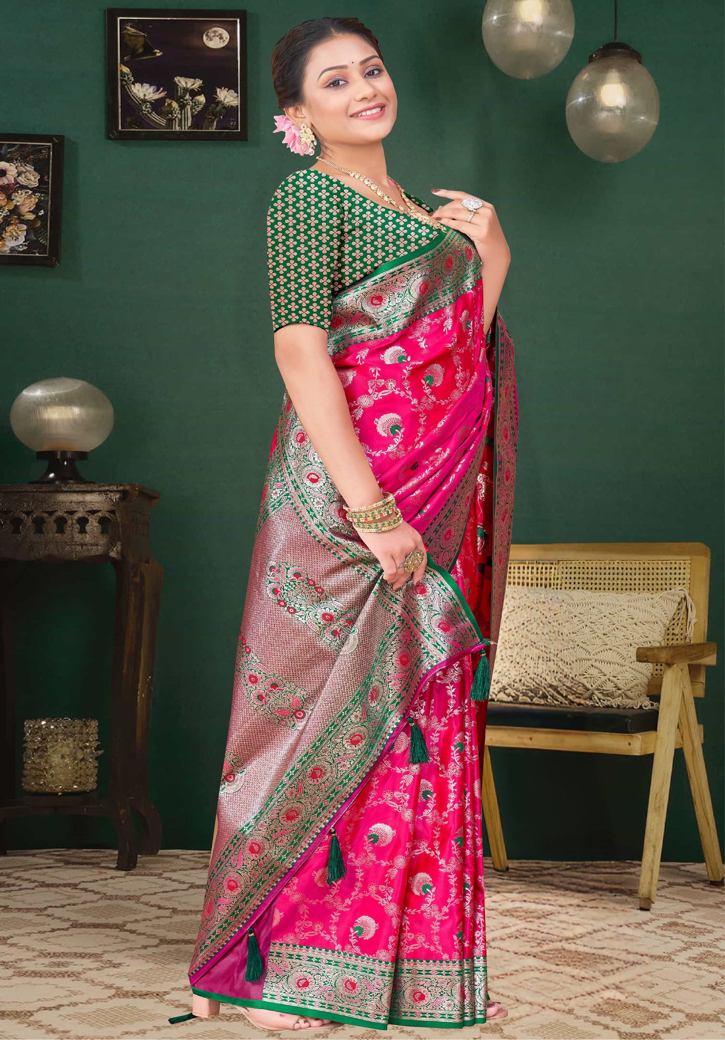 Rani Pink Banarasi Silk Saree